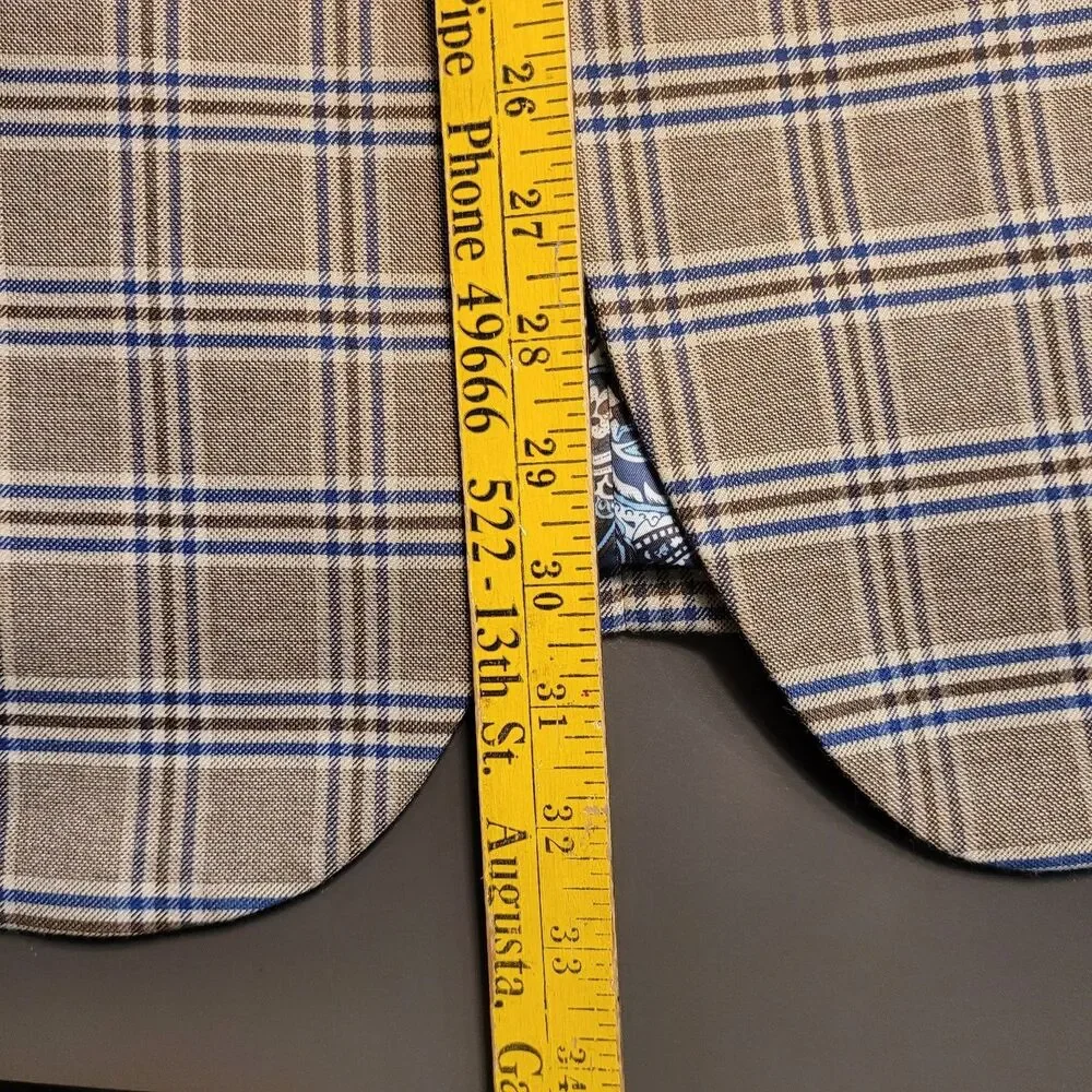 Alan Flusser Mens Paisley Lined 2-Button Blazer Jacket Beige Brown Checked EUC - Picture 13 of 13